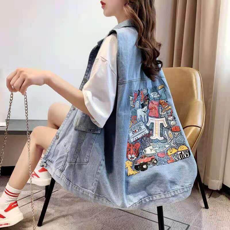 欧洲站牛仔马甲女夏季薄款宽松百搭设计感大码无袖马夹外套上衣潮