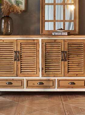 美式古做柜旧实木斗柜厅沙发边柜装饰储物柜客民DUC宿小户型复床