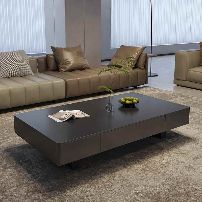 新款意式客厅长方形黑色茶几轻奢感家用小户型岩板茶几简约现代风