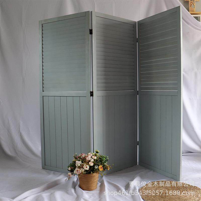 旧装饰咖啡馆折叠屏风美式百叶移动现代隔断简约白色做办公室复古