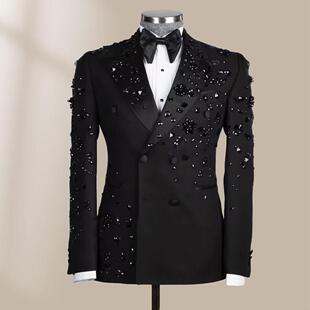 Men's 2 Piece Double Breasted Suits Slim Fit Tuxedo Jacket