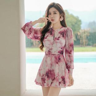 泳装 长袖 0324z 游泳衣女连身微胖女孩遮肉保守大尺码 春夏2026新款