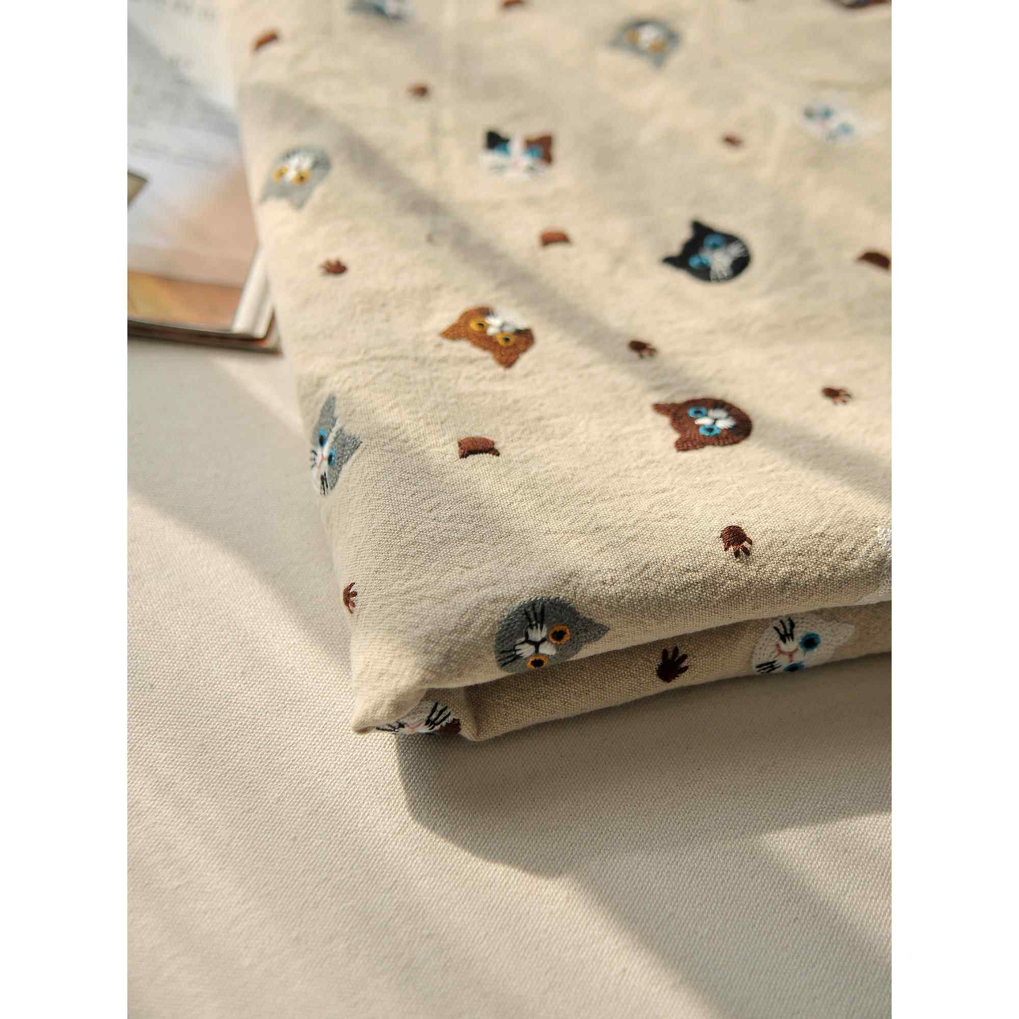 棉麻布料卡通猫咪刺绣沙发抱枕包包窗帘盖布服装面料沙发布料面料