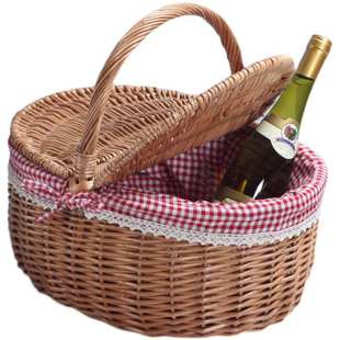 26X8非藤编藤条竹编草编 柳编田园风编织带盖野餐篮天然柳条椭圆