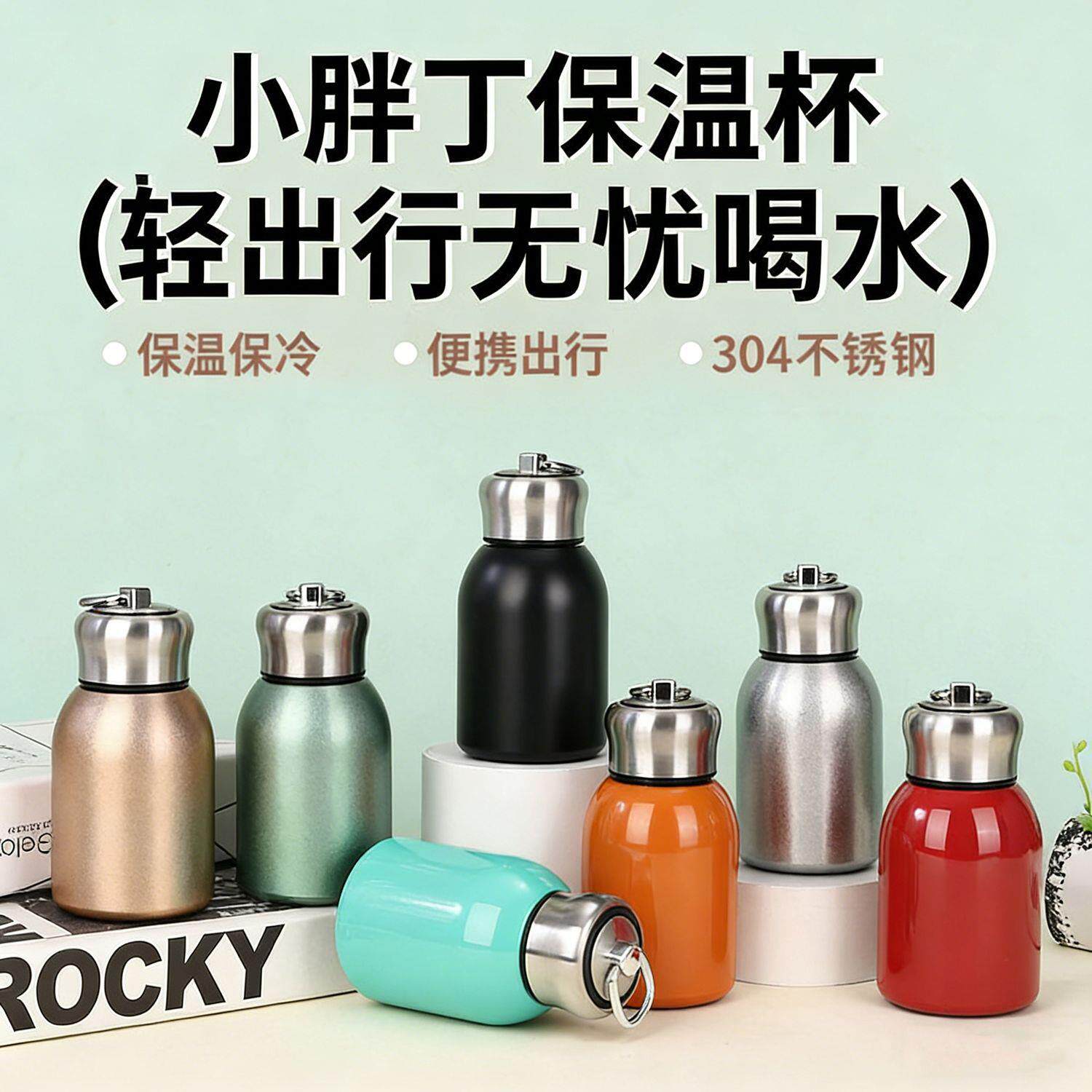 304不锈钢真空保温杯小胖丁口袋杯全钢盖便携提环水杯定制礼品杯
