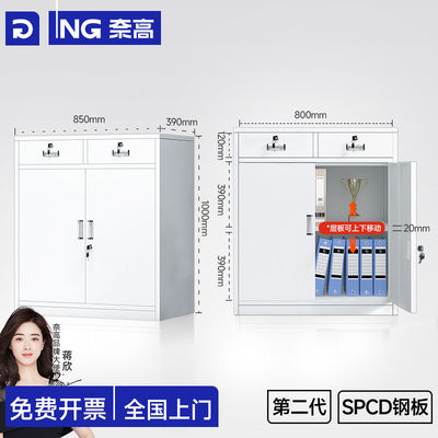 奈高办公室铁皮矮不锈钢档案文件资料储置物收纳工具密码带锁柜子