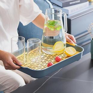 沥水托盘家用客厅双层茶盘茶托塑料长方形餐桌收纳盘茶几水果盘子