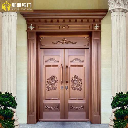 上海别墅铜大门双开门农村自建房中式进户门带门神图铜门测量安装