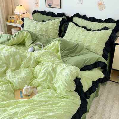 宿舍件套泡泡高颜值韩三式水件洗DD101916套床上被四套床笠棉花边