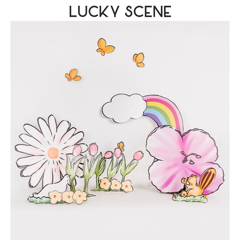 【吉祥道具】彩虹花朵手绘风生日kt板摆件宝宝生日装饰拍照道具