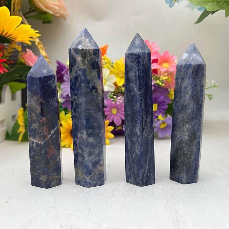 厂家天然水晶蓝纹石六角棱柱水晶柱原石打磨单尖柱现货