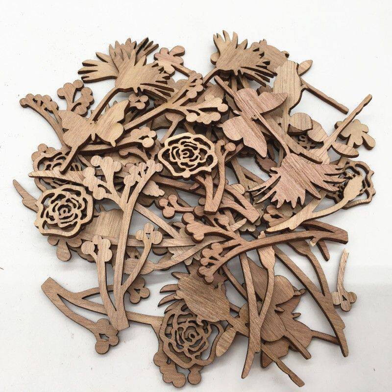 跨境货源木质工艺品玫瑰花木片 手工粘画辅料木制环保木片品质款