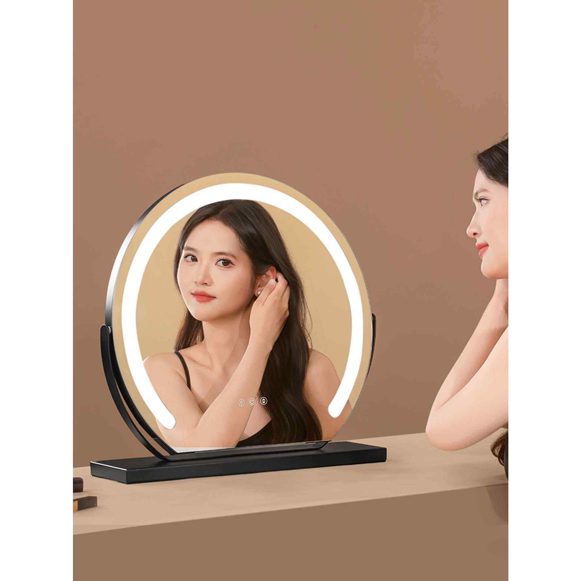 高清led化妆镜子带灯梳妆镜台式桌面智能家用简约主卧室网红大号