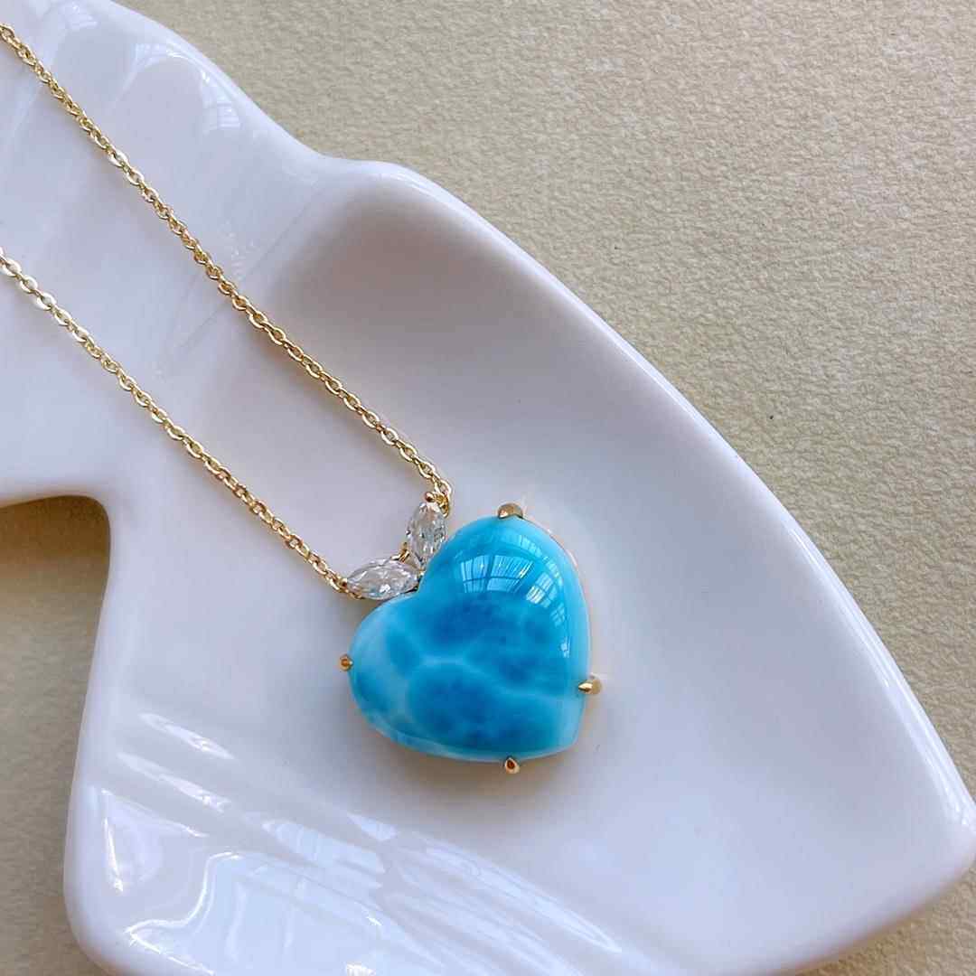 海纹石爱心吊坠拉利玛心形裸石项坠锁骨链坠挂件15*16.8mm厚8.8mm