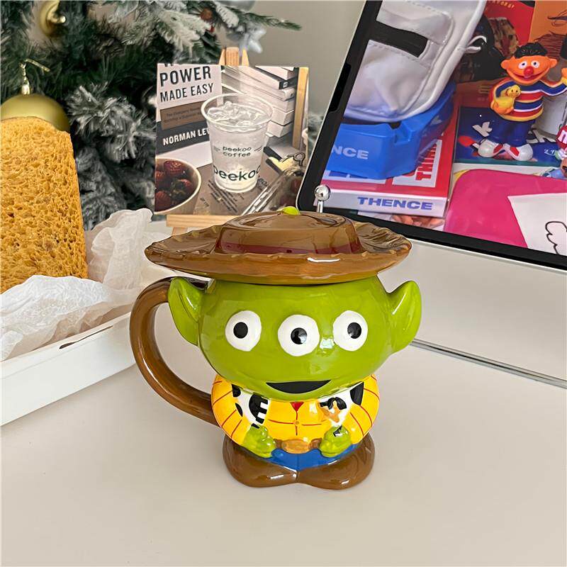 搞怪可爱三眼仔陶瓷马克杯家用带盖子办公室咖啡杯高颜值男生日礼