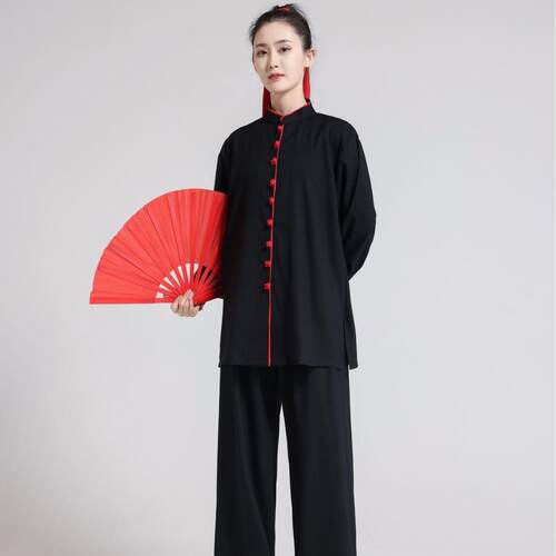 御承弹力棉麻太极服武术表演服晨练八段锦男女款春夏秋