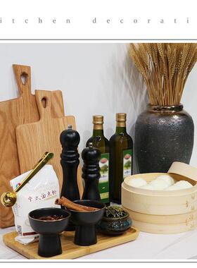 样板间厨房橱柜装饰摆件软装饰品新中式陈列道具砧板花艺托盘组合