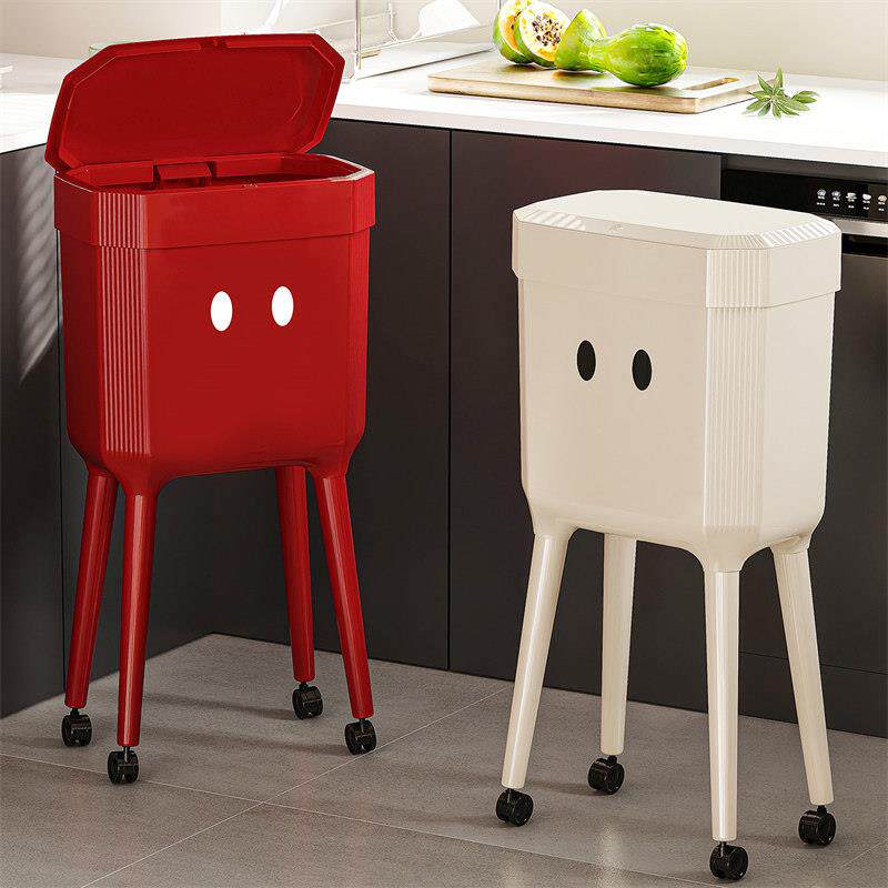 带盖免弯腰高脚厨房垃圾桶2025客厅高颜值家用大容量带轮可移动
