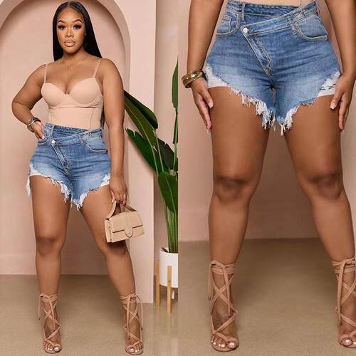 Womens Sexy Mini Denim Shorts Jean Shorts Irregular With