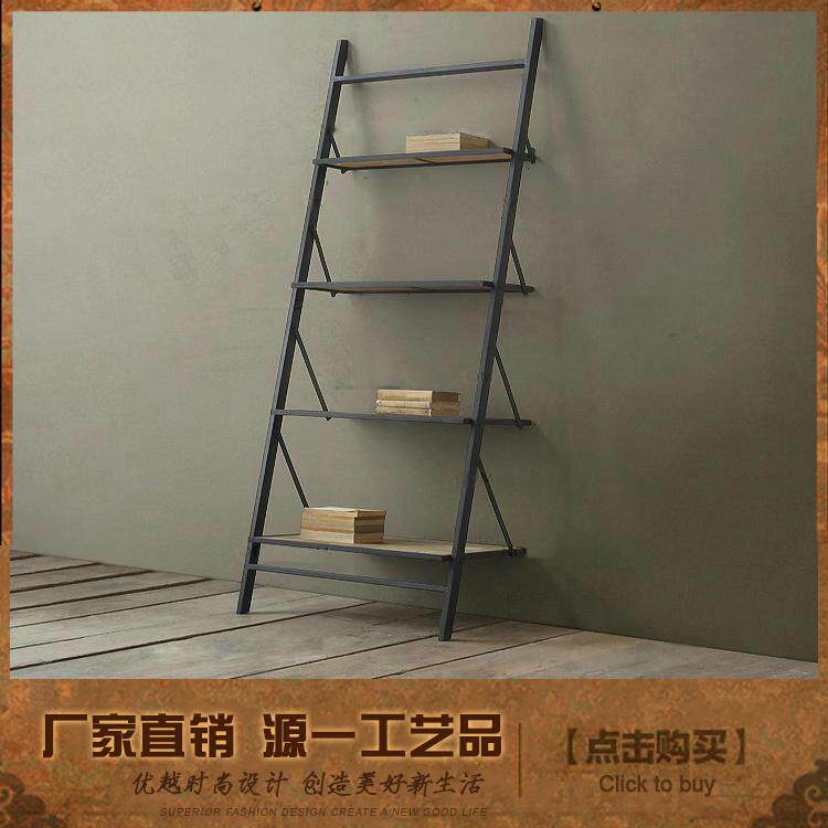 美式铁艺实木置物架书架隔板陈列架落地客厅服装店展示架收纳展架