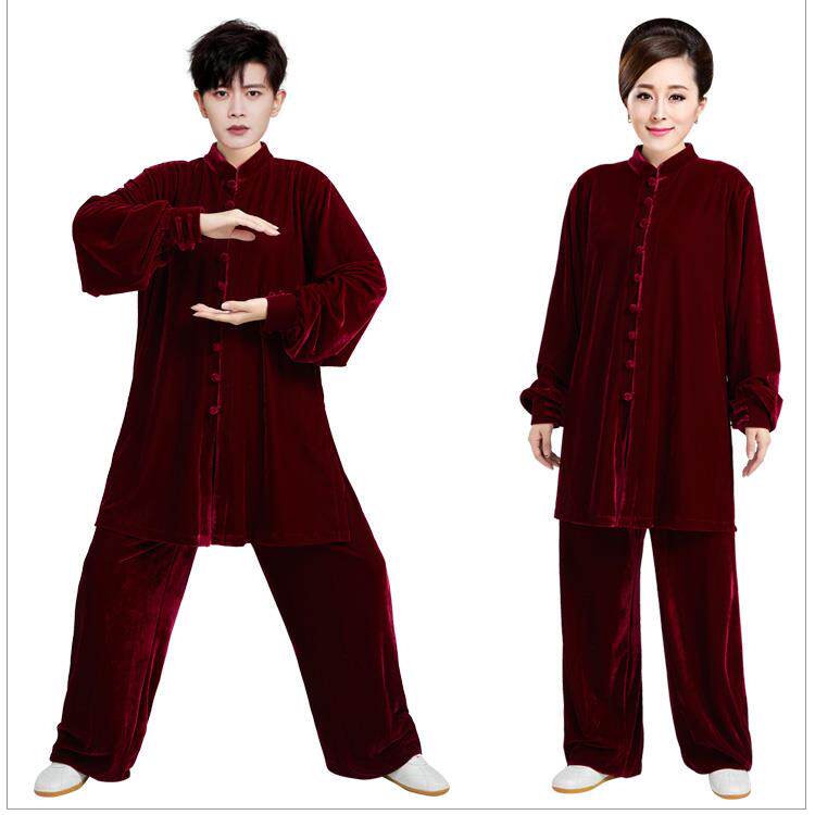 高档新款0252中长款太极服金丝绒女武秋冬术表演服男冬季太极拳练