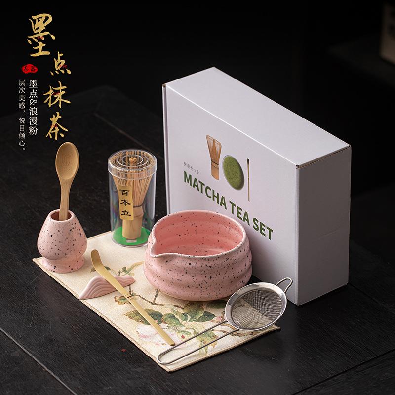 墨点浪漫粉抹茶八件套宋代打抹茶工具茶筅茶刷粉筛日式陶瓷点茶碗图片