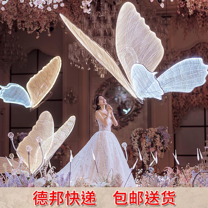 新款婚庆装饰发光蝴蝶路引翅膀挂件婚礼堂吊顶舞台摆件灯布置道