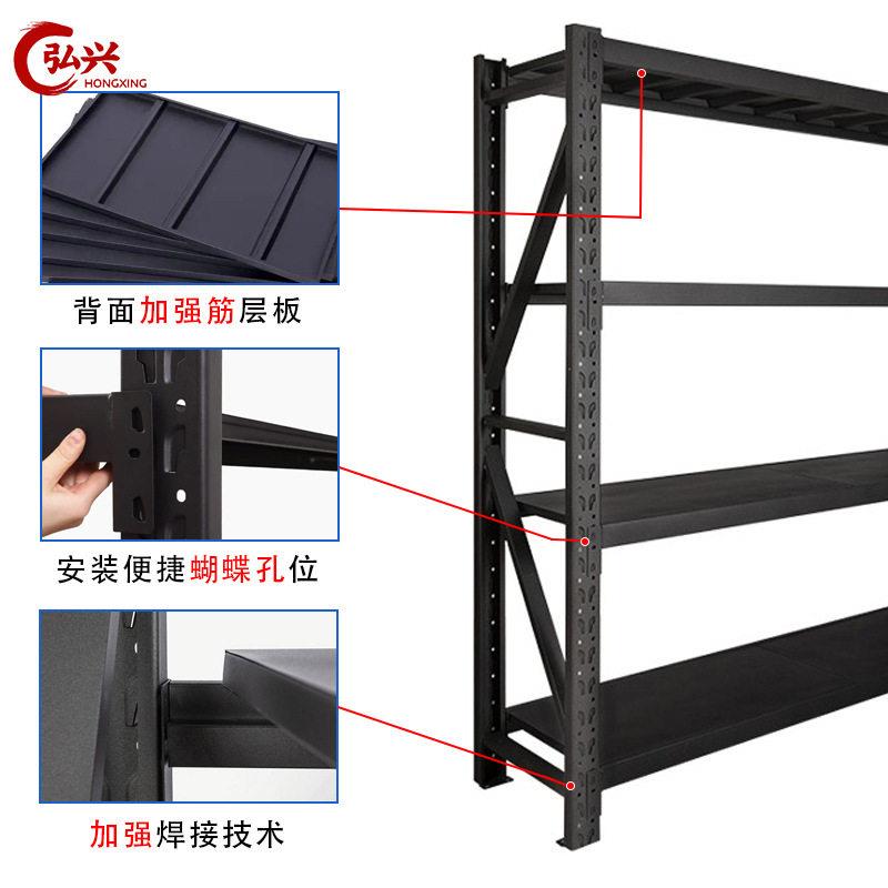 仓储货架黑色轻型中型家用置物架超市展示架仓库储物架铁架子
