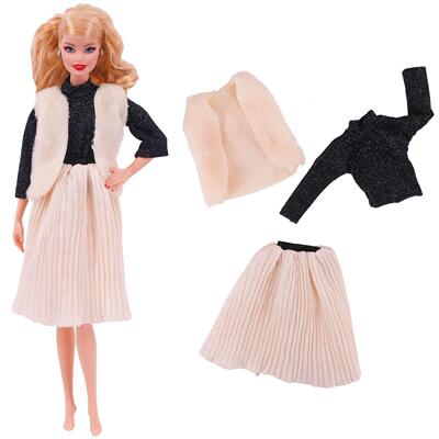 Barbies Doll Clothes Plush Jacket + Fashionable Suit Skirt +