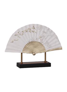 新款直销创意新中式工艺品现代白色描金树脂扇子摆件客厅茶几书桌