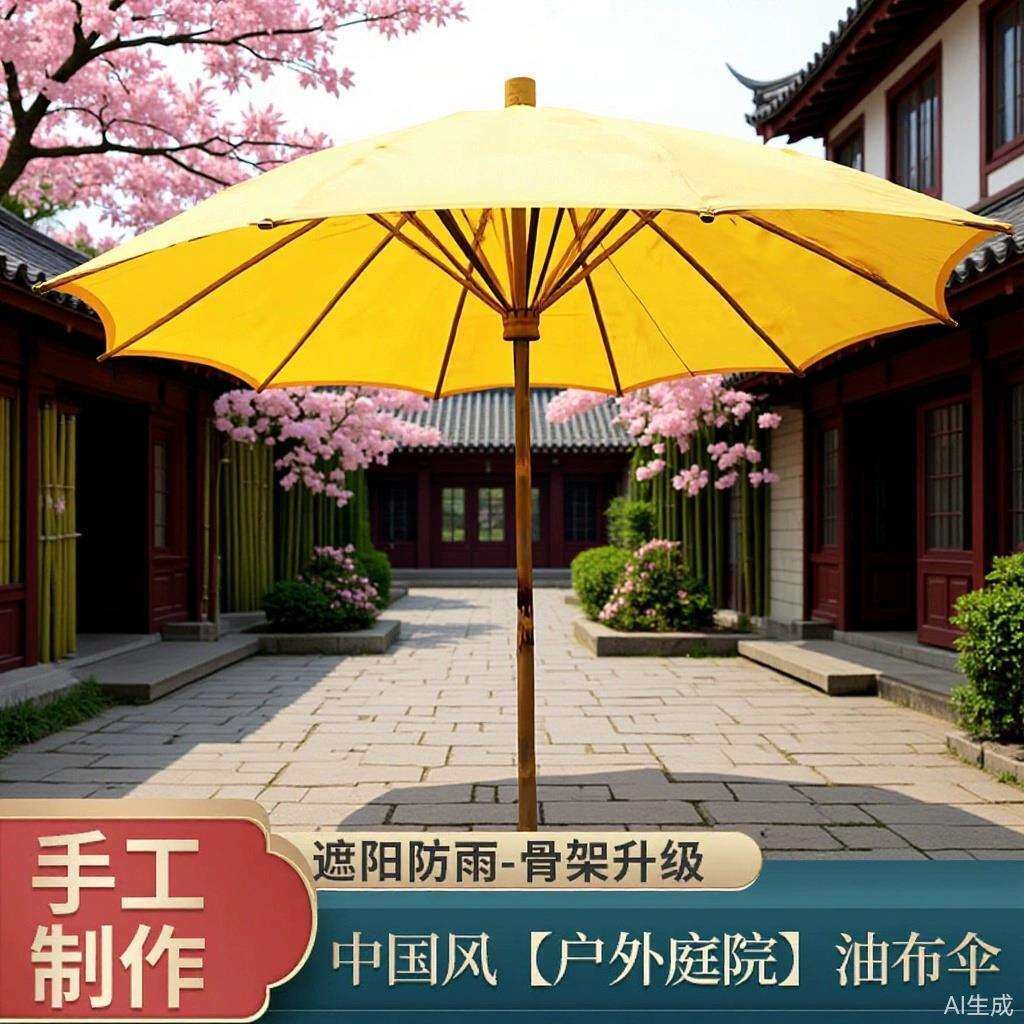 户外庭院遮阳大号3.5米油布伞复古景区竹伞桐油长柄伞防水