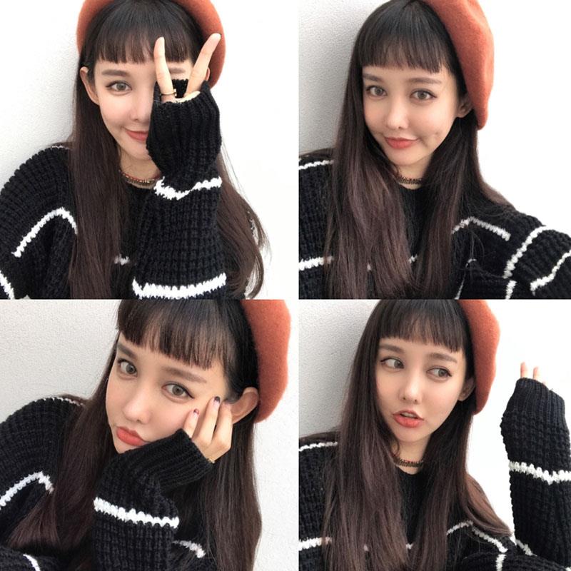 新款发二次元网真刘海假发红隐形无痕修片脸眉上齐刘海空气刘海假