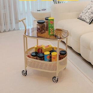 奶几油风可移动小推茶简车约代客厅阳台小桌子卧SKE现室收纳柜