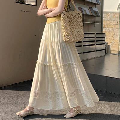 甜美白色蕾丝拼接蛋糕裙身裙女2026春夏遮胯显瘦a字裙仙女长0515e