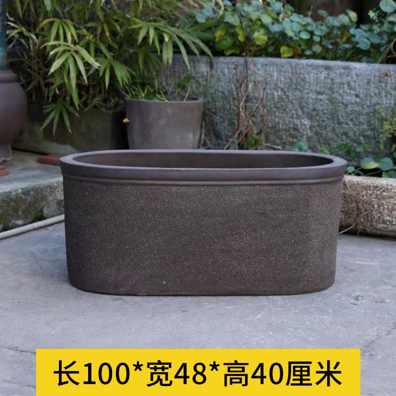 长方形马槽紫砂花盆粗陶荷花睡莲陶瓷罐造景大口径水培盆特大花盆