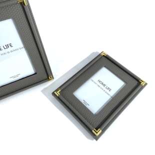 现代轻奢编织皮质相框摆件样板间卧室床头柜办公桌样板间衣帽间饰