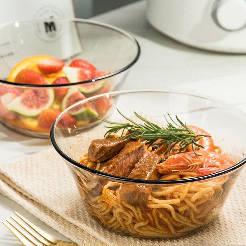 宿舍泡面碗耐高温玻璃碗食品级汤碗饭碗带手柄沙拉碗水果碗家用