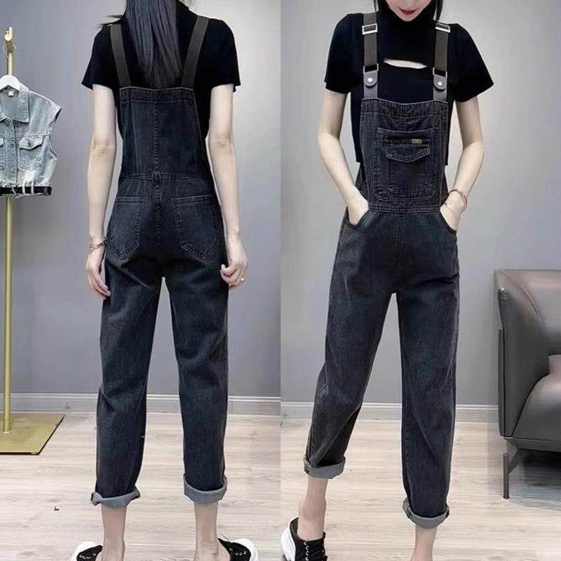 网红牛仔抱婴袋裤女2026春秋女装新款小个子高腰宽松减龄直筒连身