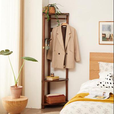 拐角LES衣帽架实木落地衣挂架榉木简约置卧室门立式转口角小户型