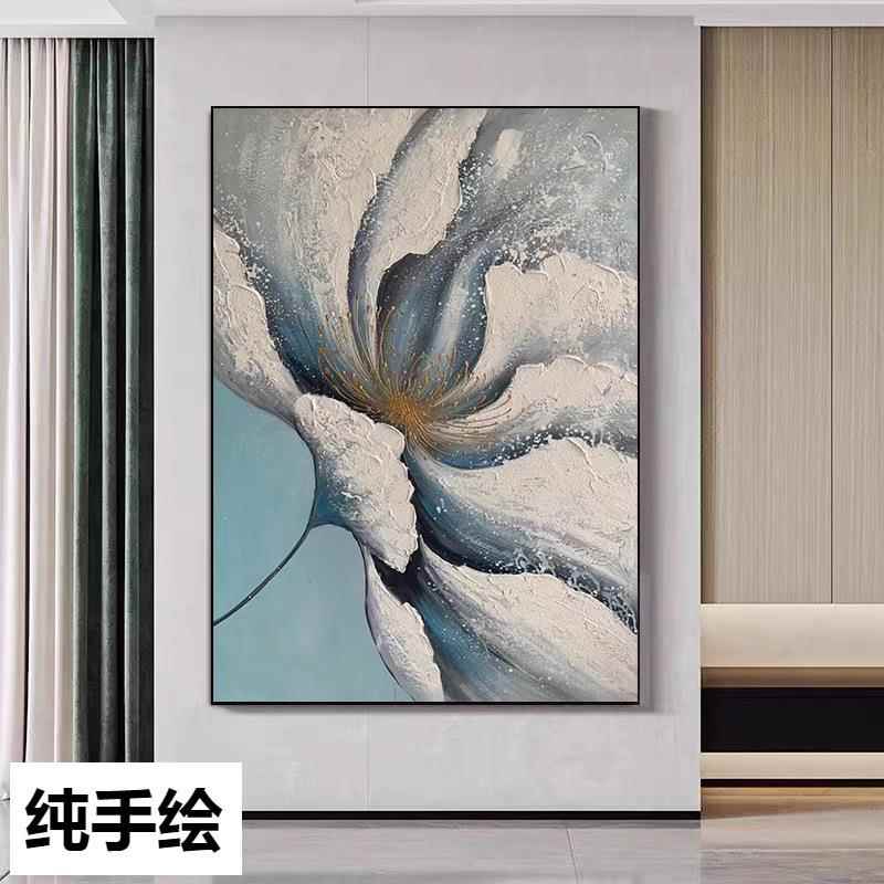纯手绘油画客厅抽象落地装饰画花卉入户玄关挂画竖版手工壁画大幅