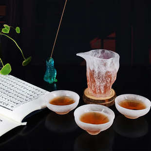 茶具套餐家用茶杯公道杯盖碗品茗杯 锋明琉璃磨砂云雾粉烧纹理中式