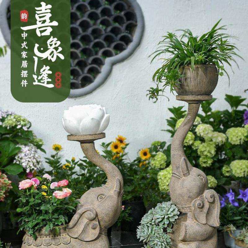 户外大象花盆中式庭院花园院子别墅阳台造景布置景观盆景装饰摆件