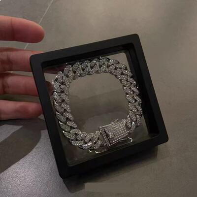 Silver Cuban Link Bracelet Necklace Shiny Diamond Jeweler