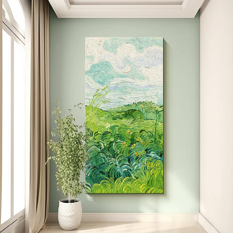 梵高装饰画绿色麦田玄关风景挂画世界名画过道走廊高级感砂岩壁画