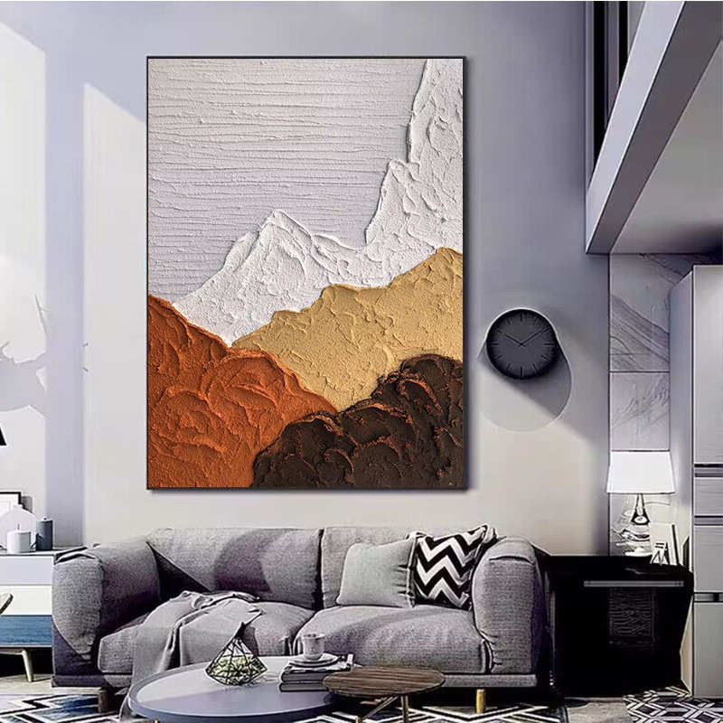 手绘油画纯手工橙色客厅抽象装饰画丙烯砂岩立体肌理玄关挂画落地图片