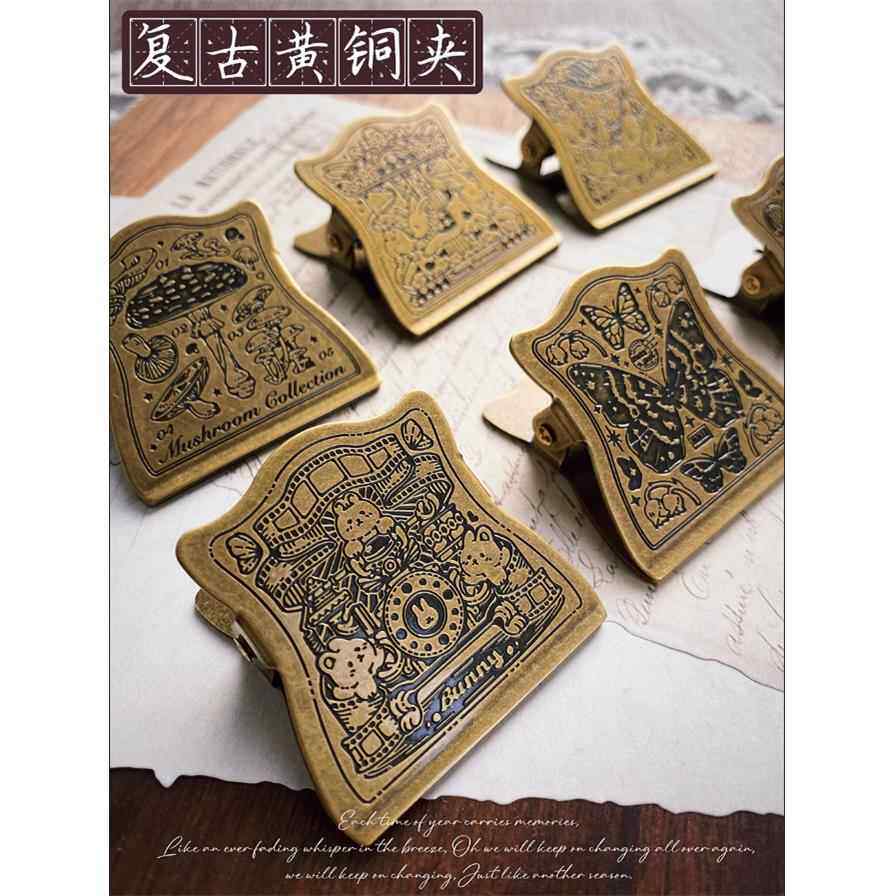 新品蘑菇图鉴覆古黄铜夹子手账夹金属票据夹旅行本水彩本摆拍道具