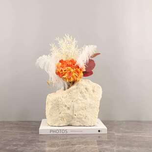 欧式 轻奢不规则树脂岩石造型干花花瓶摆件客厅玄关电视柜家居饰品
