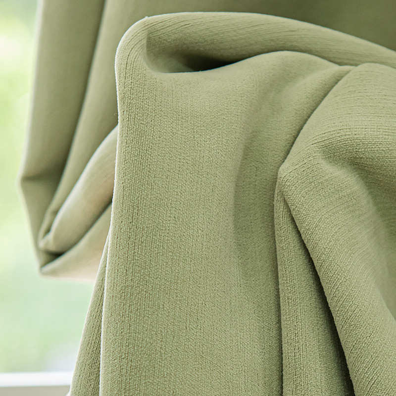 抹茶绿奶油丝绒窗帘布料轻奢加厚雪尼尔高遮光成品卧室客厅高窗