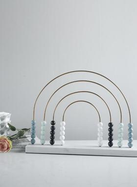 现代轻奢简约彩虹圆珠算摆件样板房售楼处儿童房玄关软装饰品摆设