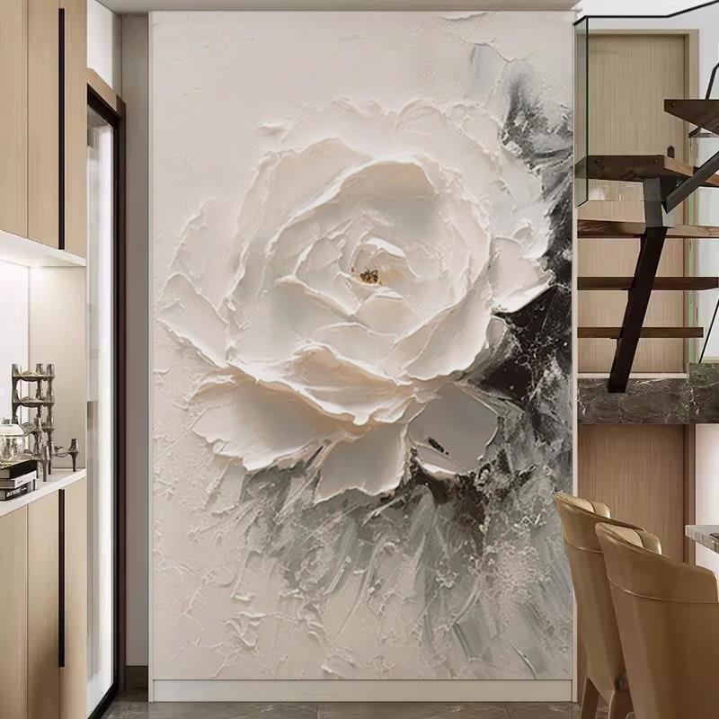 浮雕花卉立体自粘墙纸玄关过道装饰画餐桌客厅欧式花朵背景墙壁画